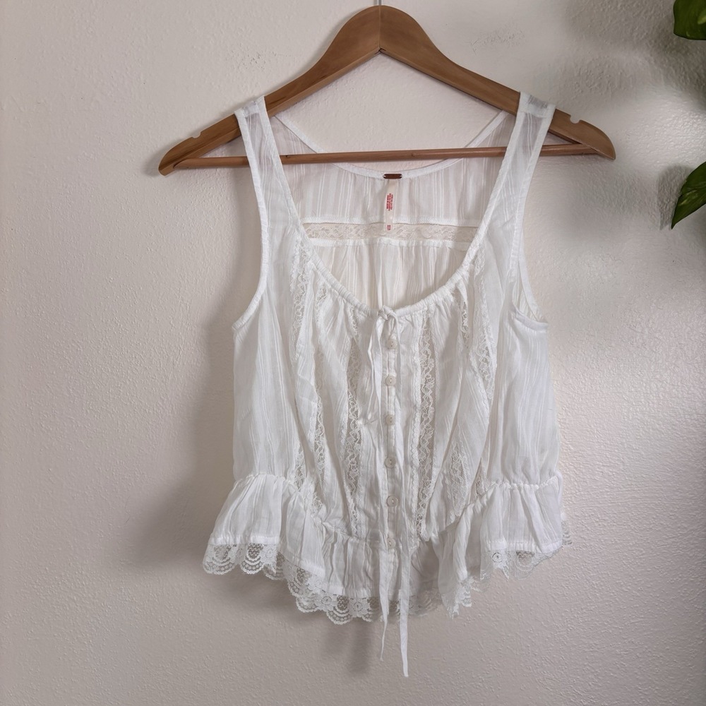 Free People Alana Lace Tank White Sz XS Clean Ivory Cottagecore Boho